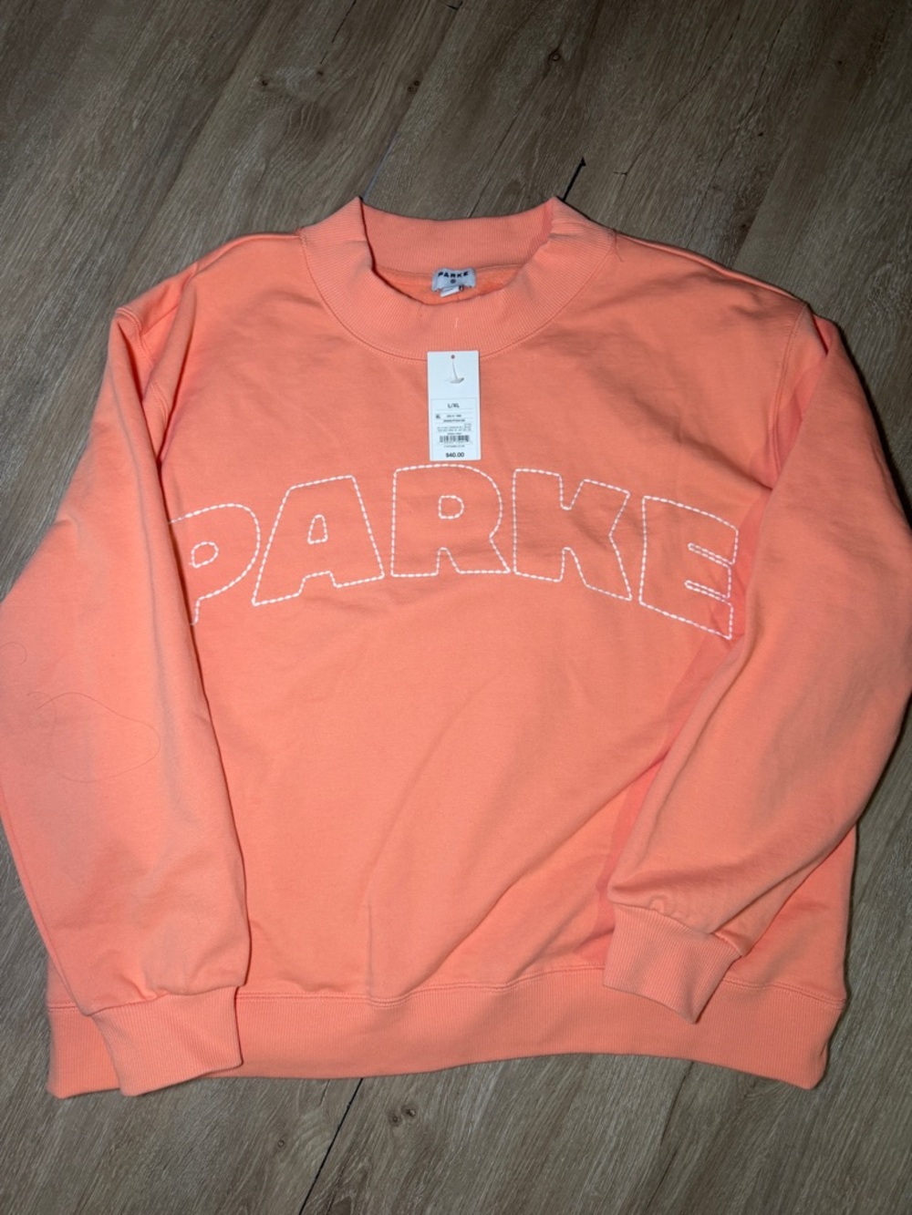 PARKE X TARGET PEACH ORANGE MOCKNECK SWEATSHIRT LOGO L/XL EMBROIDERED VIRAL NWT